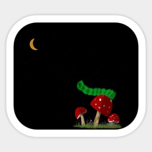 Inchworm on a Mushroom Looking at the Moon Sticker